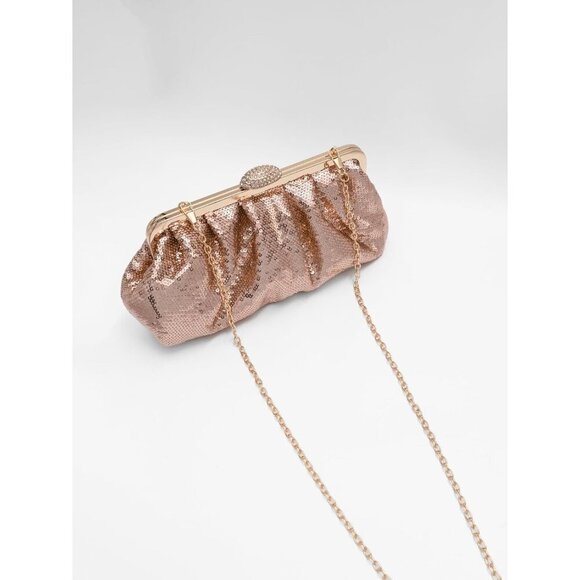 🆕Women's Champagne Solid Color Fish Scale Sequins Pleated Clutch Bag - Picture 2 of 6